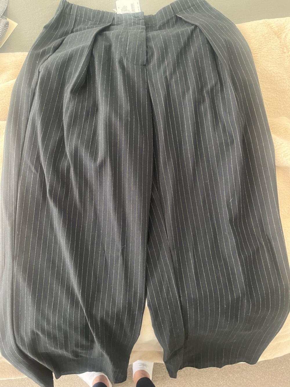 Free People Black Pinstripe Wide-Leg Trousers - Picture 2 of 6